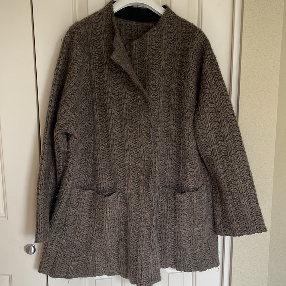 Babette Taupe Pea Alpaca blend Sweater Jacket Cardigan, Size Small, USA, EUC